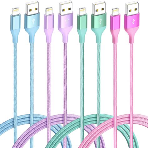 4Color Lightning Cable 4Pack(1/3/3/6ft) iPhone Charger Certified Nylon Braided Long Fast USB Power Cord Compatible for iPhone 11Pro MAX Xs XR X 8 7 6S 6 Plus SE 5S 5C (Blue Green+Red Purple)