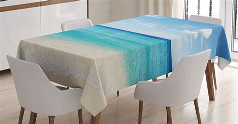 Ambesonne Ocean Tablecloth, Exotic Beach Scenery with Sky and Clear Sea Water Topical Lands Tranquil Life, Rectangular Table Cover for Dining Room Kitchen Decor, 60" X 84", Turquoise Cream