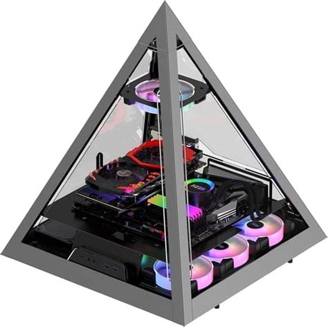 Azza CSAZ-804V Pyramid Innovative PC Case W/RGB Fan, Black