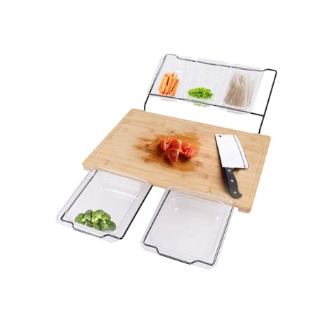 Bamboo Cutting Board Set with 5 Containers, Extensible Food Prep Station for Kitchen