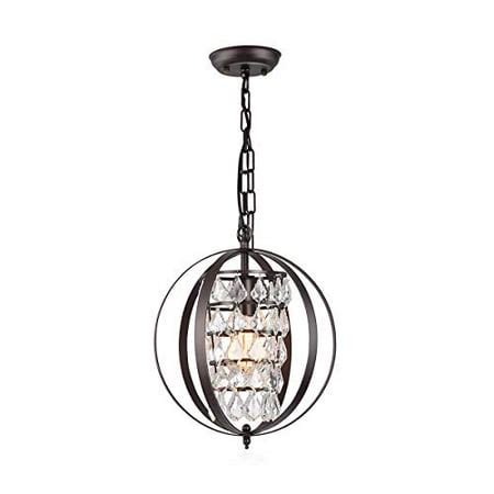 CHICLUX Spherical Crystal Chandelier Industrial Pendant Lighting with Globe Shade Oil Rubbed Bronze Adjustable Chain Hanging Ceiling Light Fixture