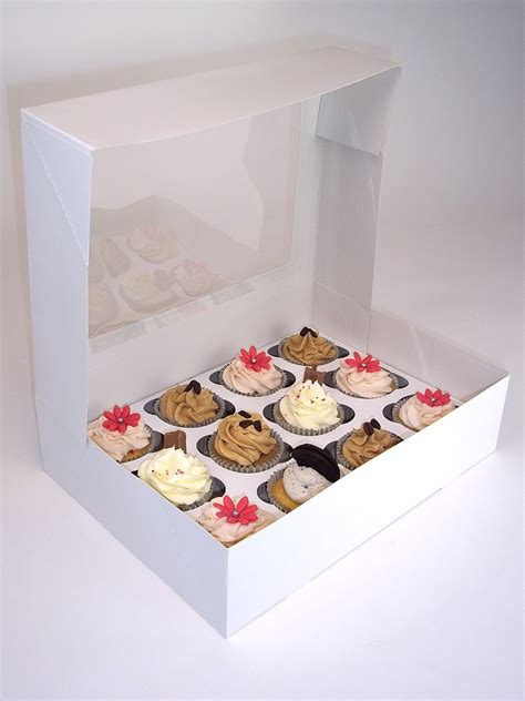 40% Off Discount Diamond Bakery Boxes (Pack of 12) for 12 Cupcakes with Display Window and Inserts, White Cardboard