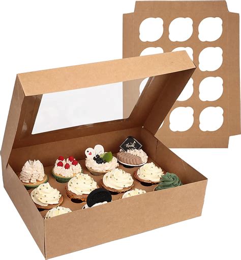 40% Off Discount Diamond Bakery Boxes (Pack of 12) for 12 Cupcakes with Display Window and Inserts, White Cardboard