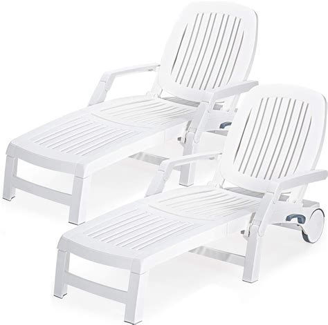 New Arrivals Giantex Chaise Lounge Outdoor 6 Adjustable Backrests Lounge Chair Recliner with Wheels for Patio, Poolside, Garden Foldable Beach Sunbathing Lounger(1, White)