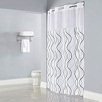 Super Big Clearance! Hookless Waves Sheer Polyester Shower Curtain with 12" Sheer Voile Window, 71"x77"- White/Grey/Black