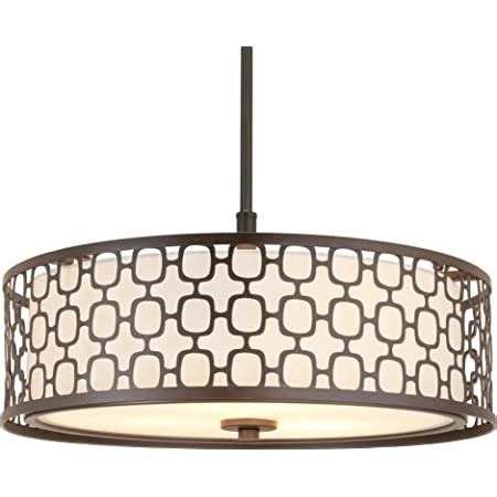 Best Deal Product Kira Home Harper 18" 3-Light Double Drum Chandelier w/Lattice Outer Metal Shade + Inner White Glass Diffuser, Oil-Rubbed Bronze Finish