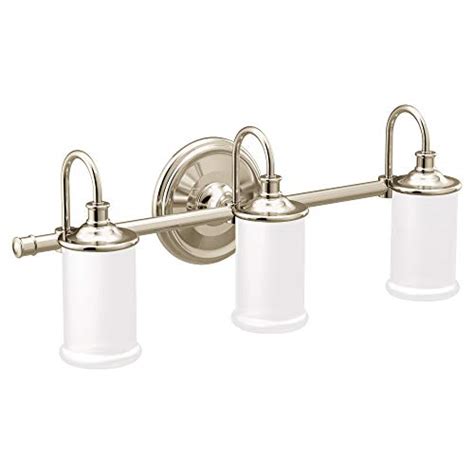 Cheapest 🛒 Moen YB6463NL Belfield 3-Light Dual-Mount Bath Bathroom Vanity Fixture with Frosted Glass, Polished Nickel