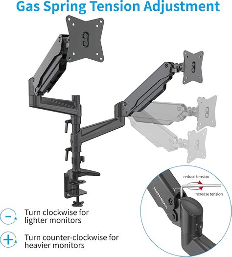 SHOPPINGALL Dual Gas Spring 2 in1 Monitor & Laptop OR Double Monitors Mount Stand with 2 Swing Arms for 15"-32" Monitors﻿, Both Desk Clamp and Grommet Mounting Options in The Box, SA-LH08 (White)